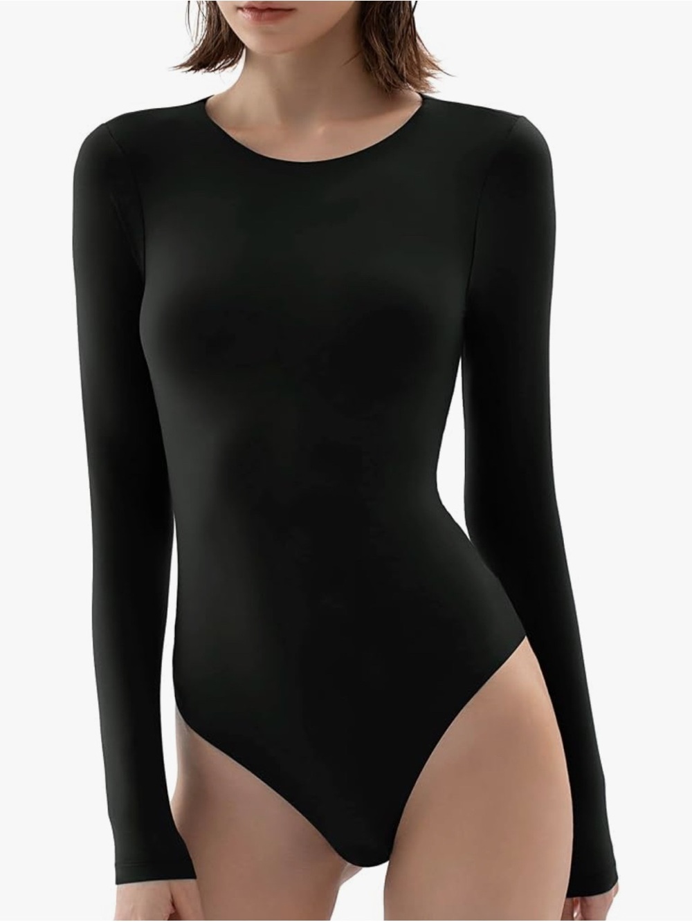Black Long Sleeve Scoop Neck Bodysuit - Women Tops